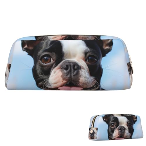 SDTYKHJ Federmäppchen, Motiv: Lovely Boston Terrier, großes Federmäppchen, tragbare Münztasche, ästhetische Kosmetiktasche, Leder, Make-up-Tasche, Gold, Einheitsgröße von SDTYKHJ
