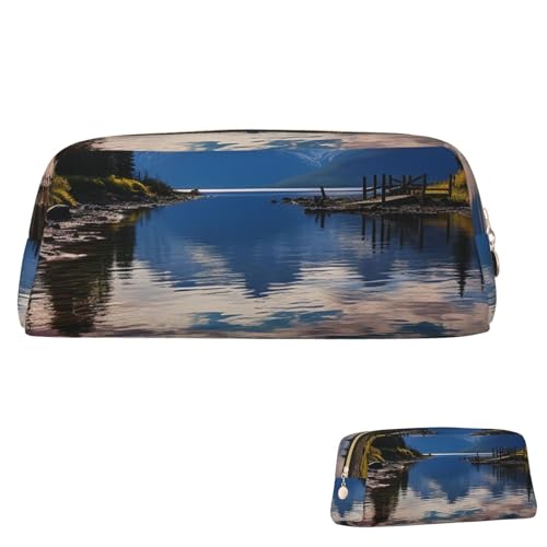 SDTYKHJ Federmäppchen, Motiv: Nationalpark, See, großes Federmäppchen, tragbare Münztasche, ästhetische Kosmetiktasche, Leder, Make-up-Tasche, Gold, Einheitsgröße von SDTYKHJ