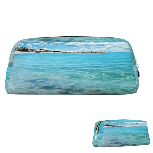 SDTYKHJ Federmäppchen, Motiv: malerisches Meerwasser, großes Federmäppchen, tragbare Münztasche, ästhetische Kosmetiktasche, Leder, Make-up-Tasche, Gold, One Size von SDTYKHJ