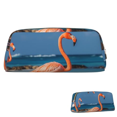 SDTYKHJ Federmäppchen, Strand, Flamingo, große Bleistifttasche, tragbare Münztasche, ästhetische Kosmetiktasche, Leder, Make-up-Tasche, Gold, Einheitsgröße von SDTYKHJ