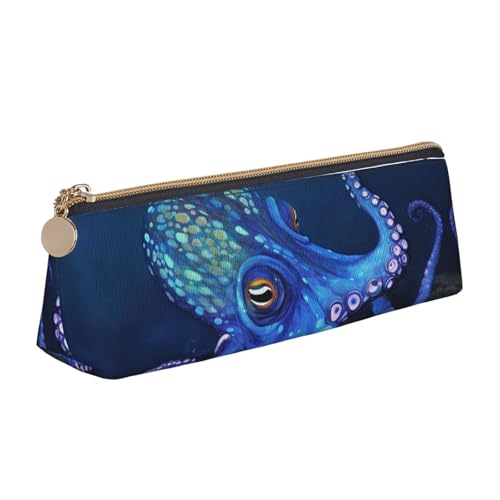 SDTYKHJ Federmäppchen, blauer Oktopus, große Bleistifttasche, tragbare Münztasche, ästhetische Kosmetiktasche, Leder, Make-up-Tasche von SDTYKHJ