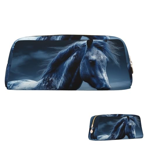 SDTYKHJ Federmäppchen, blaues Pferd, großes Federmäppchen, tragbar, Kosmetiktasche, Kosmetiktasche, Leder, Make-up-Tasche, Gold, Einheitsgröße von SDTYKHJ