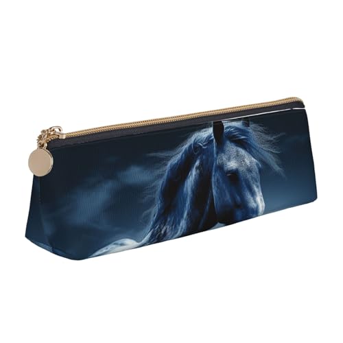 SDTYKHJ Federmäppchen, blaues Pferd, großes Federmäppchen, tragbare Münztasche, ästhetische Kosmetiktasche, Leder, Make-up-Tasche von SDTYKHJ