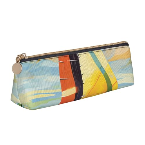 SDTYKHJ Federmäppchen, buntes Segelboot, großes Federmäppchen, tragbar, Münztasche, ästhetische Kosmetiktasche, Leder, Make-up-Tasche von SDTYKHJ