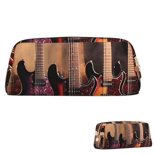 SDTYKHJ Federmäppchen, coole E-Gitarre, große Bleistifttasche, tragbare Münztasche, ästhetische Kosmetiktasche, Leder, Make-up-Tasche, Gold, Einheitsgröße von SDTYKHJ