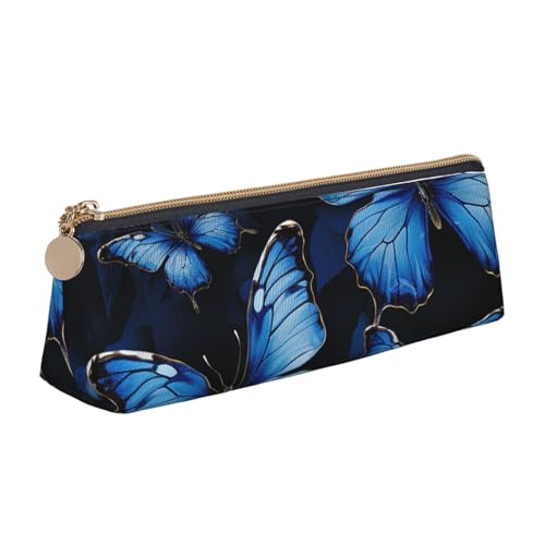 SDTYKHJ Federmäppchen, dunkelblaue Schmetterlinge, große Bleistifttasche, tragbare Münztasche, ästhetische Kosmetiktasche, Leder, Make-up-Tasche von SDTYKHJ