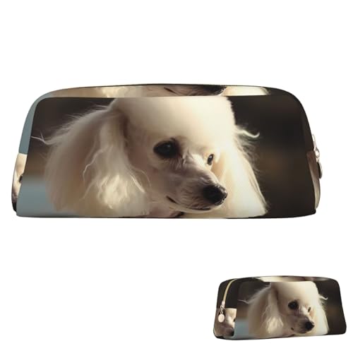 SDTYKHJ Federmäppchen, französischer Pudel, großes Federmäppchen, tragbar, Münztasche, ästhetische Kosmetiktasche, Leder, Make-up-Tasche, Gold, Einheitsgröße von SDTYKHJ