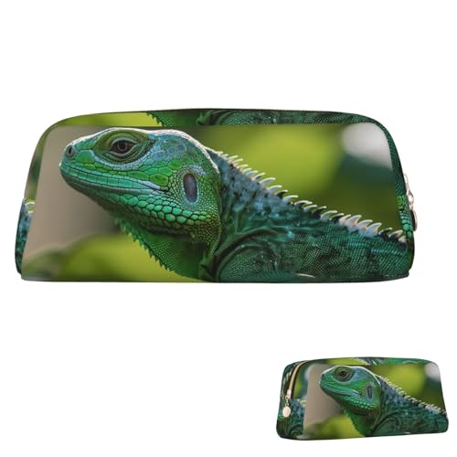 SDTYKHJ Federmäppchen, grüne Eidechse, große Bleistifttasche, tragbare Münztasche, ästhetische Kosmetiktasche, Leder, Make-up-Tasche, Gold, Einheitsgröße von SDTYKHJ