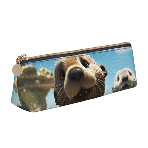 SDTYKHJ Federmäppchen, hübsches Meeresotter, großes Federmäppchen, tragbar, Münztasche, ästhetische Kosmetiktasche, Leder, Make-up-Tasche von SDTYKHJ