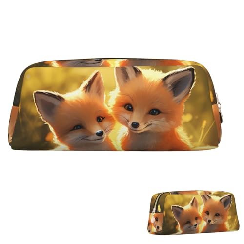 SDTYKHJ Federmäppchen, niedliche Füchse, große Bleistifttasche, tragbare Münztasche, ästhetische Kosmetiktasche, Leder, Make-up-Tasche, Gold, Einheitsgröße von SDTYKHJ