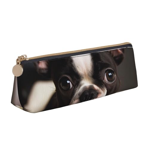 SDTYKHJ Federmäppchen, niedlicher Boston Terrier, großes Federmäppchen, tragbare Münztasche, ästhetische Kosmetiktasche, Leder, Make-up-Tasche von SDTYKHJ