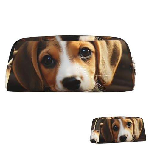 SDTYKHJ Federmäppchen, niedliches Beagle, großes Federmäppchen, tragbare Münztasche, ästhetische Kosmetiktasche, Leder, Make-up-Tasche, Gold, Einheitsgröße von SDTYKHJ