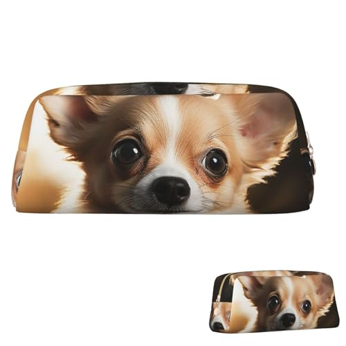 SDTYKHJ Federmäppchen, niedliches Chihuahua, großes Federmäppchen, tragbare Münztasche, ästhetische Kosmetiktasche, Leder, Make-up-Tasche von SDTYKHJ
