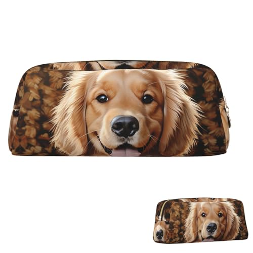 SDTYKHJ Federmäppchen, niedliches Golden Retriever, großes Federmäppchen, tragbare Münztasche, ästhetische Kosmetiktasche, Leder, Make-up-Tasche, Gold, Einheitsgröße von SDTYKHJ