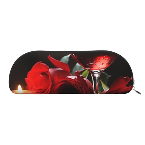 SDTYKHJ Federmäppchen, rote Rose, Weinglas und Kerze, großes Federmäppchen, tragbar, Münztasche, ästhetische Kosmetiktasche, Leder, Make-up-Tasche, silber, Einheitsgröße von SDTYKHJ