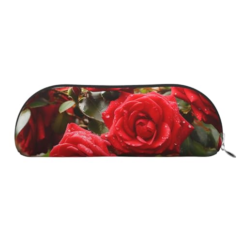 SDTYKHJ Federmäppchen, rote Rosen, Busch im Garten, großes Federmäppchen, tragbare Münztasche, ästhetische Kosmetiktasche, Leder, Make-up-Tasche, silber, Einheitsgröße von SDTYKHJ