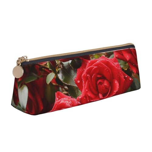 SDTYKHJ Federmäppchen, rote Rosen, Busch im Garten, großes Federmäppchen, tragbare Münztasche, ästhetische Kosmetiktasche, Leder, Make-up-Tasche von SDTYKHJ