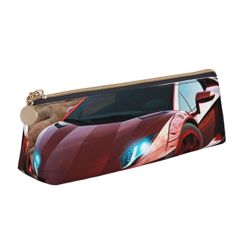 SDTYKHJ Federmäppchen, rotes Rennauto, großes Federmäppchen, tragbare Münztasche, ästhetische Kosmetiktasche, Leder, Make-up-Tasche von SDTYKHJ