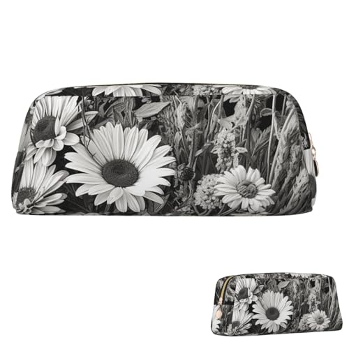 SDTYKHJ Federmäppchen, schwarz und weiß, Blumen, große Bleistifttasche, tragbare Münztasche, ästhetische Kosmetiktasche, Leder, Make-up-Tasche von SDTYKHJ