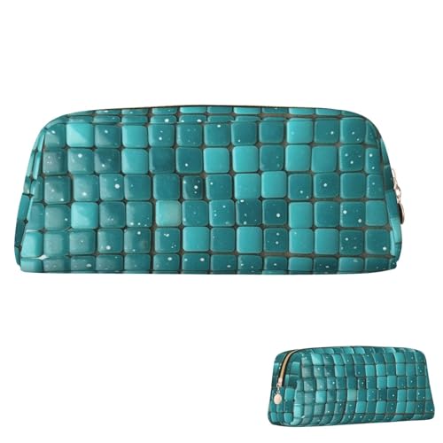 SDTYKHJ Federmäppchen, türkis, kleine Punkte, große Bleistifttasche, tragbare Münztasche, ästhetische Kosmetiktasche, Leder, Make-up-Tasche von SDTYKHJ