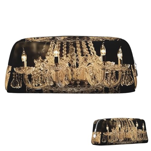 SDTYKHJ Federmäppchen, wunderschöner Kristall-Kronleuchter, große Bleistifttasche, tragbare Münztasche, ästhetische Kosmetiktasche, Leder, Make-up-Tasche, silber, Einheitsgröße von SDTYKHJ