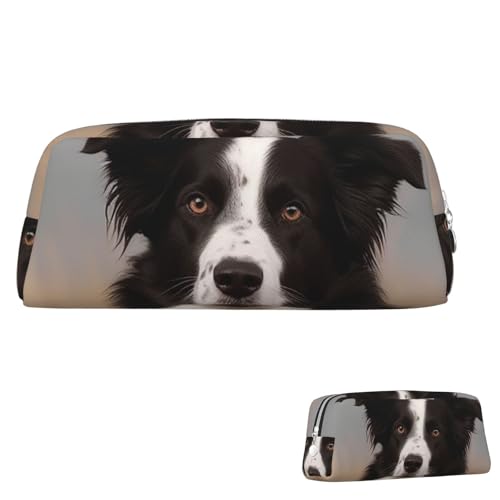 SDTYKHJ Federmäppchen Border Collie Big Pencil Bag Tragbare Münztasche Ästhetische Kosmetiktasche Leder Make-up Tasche, Silber, One Size von SDTYKHJ