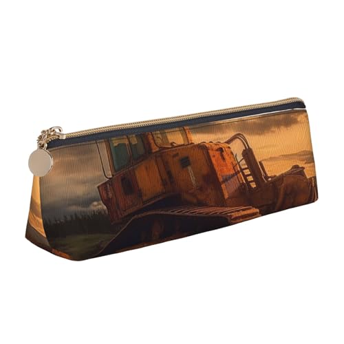 SDTYKHJ Federmäppchen Bulldozer Abend Große Bleistifttasche Tragbare Münztasche Ästhetische Kosmetiktasche Leder Make-up Tasche von SDTYKHJ