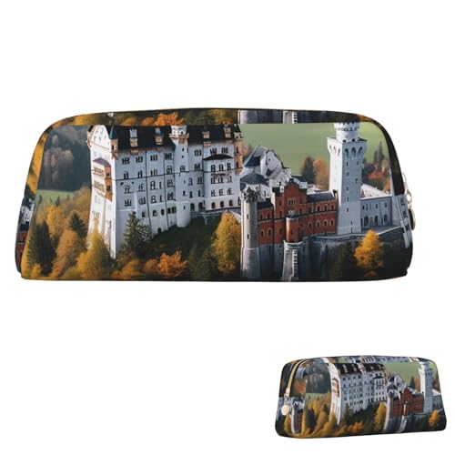 SDTYKHJ Federmäppchen Deutschland Neuschwanstein Schloss Große Bleistifttasche Tragbare Münztasche Ästhetische Kosmetiktasche Leder Make-up Tasche, Gold, One Size von SDTYKHJ