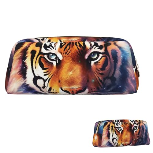 SDTYKHJ Federmäppchen Galaxy Tiger Big Pencil Bag Tragbare Münztasche Ästhetische Kosmetiktasche Leder Make-up Tasche, Gold, Einheitsgröße von SDTYKHJ