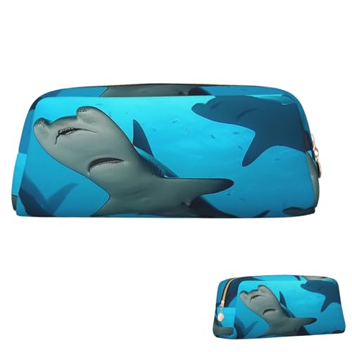 SDTYKHJ Federmäppchen Hammerhead Sharks Big Pencil Bag Tragbare Münztasche Ästhetische Kosmetiktasche Leder Make-up Tasche, Gold, Einheitsgröße von SDTYKHJ