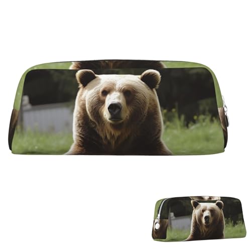 SDTYKHJ Federmäppchen Hi Bear Sit on the Lawn Big Pencil Bag Portable Coin Pouch Ästhetische Kosmetiktasche Leder Make-up Tasche, silber, Einheitsgröße von SDTYKHJ