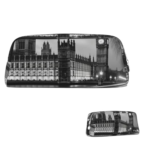 SDTYKHJ Federmäppchen Houses of Parliament Große Bleistifttasche Tragbare Münztasche Ästhetische Kosmetiktasche Leder Make-up Tasche, silber, Einheitsgröße von SDTYKHJ
