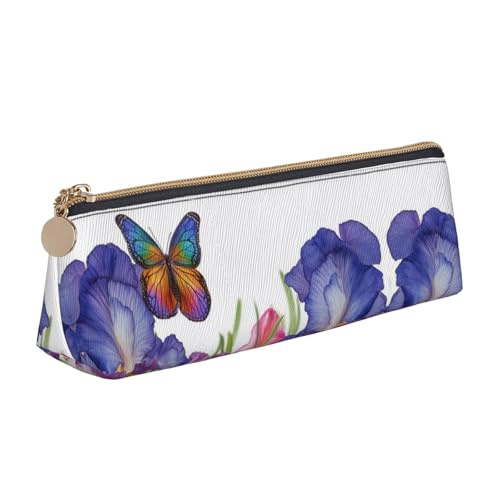 SDTYKHJ Federmäppchen Iris Blume Schmetterling Große Bleistifttasche Tragbare Münztasche Ästhetische Kosmetiktasche Leder Make-up Tasche von SDTYKHJ