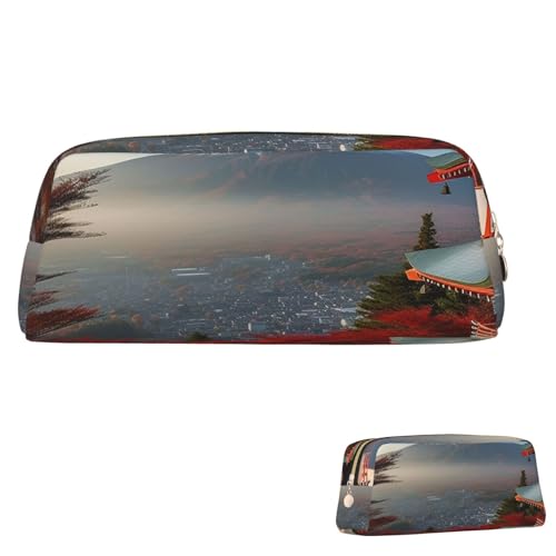 SDTYKHJ Federmäppchen Japan Mount Fuji Landschaft Große Bleistifttasche Tragbare Münztasche Ästhetische Kosmetiktasche Leder Make-up Tasche, gold, One Size von SDTYKHJ