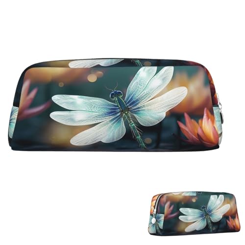 SDTYKHJ Federmäppchen Libelle mit Seerose, großes Federmäppchen, tragbare Münztasche, ästhetische Kosmetiktasche, Leder, Make-up-Tasche, silber, Einheitsgröße von SDTYKHJ