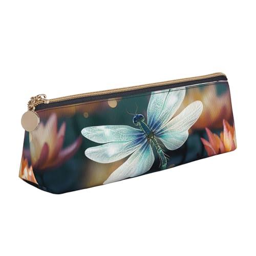 SDTYKHJ Federmäppchen Libelle mit Seerose, großes Federmäppchen, tragbare Münztasche, ästhetische Kosmetiktasche, Leder, Make-up-Tasche von SDTYKHJ