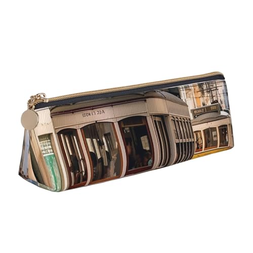 SDTYKHJ Federmäppchen Lissabon Tram Big Pencil Bag Tragbare Münztasche Ästhetische Kosmetiktasche Leder Make-up Tasche von SDTYKHJ