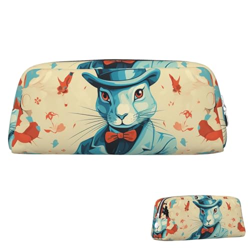 SDTYKHJ Federmäppchen Magier Hase Große Bleistifttasche Tragbare Münztasche Ästhetische Kosmetiktasche Leder Make-up Tasche, silber, Einheitsgröße von SDTYKHJ