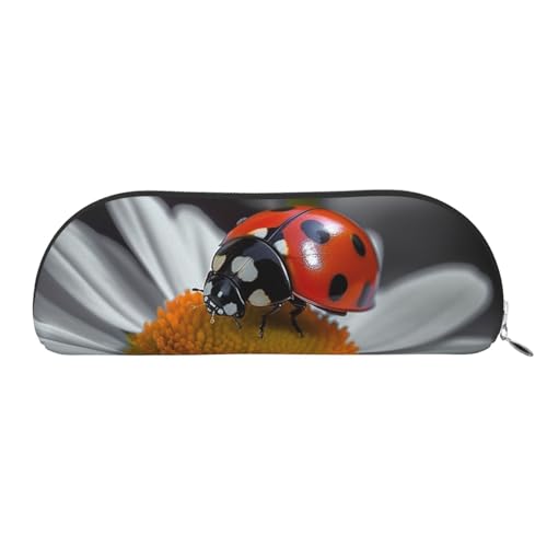 SDTYKHJ Federmäppchen Marienkäfer Gänseblümchen Große Bleistifttasche Tragbare Münztasche Ästhetische Kosmetiktasche Leder Make-up Tasche, silber, Einheitsgröße von SDTYKHJ