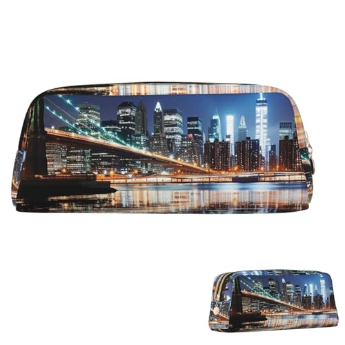 SDTYKHJ Federmäppchen New York Night Big Pencil Bag Tragbare Münztasche Ästhetische Kosmetiktasche Leder Make-up Tasche, Gold, Einheitsgröße von SDTYKHJ