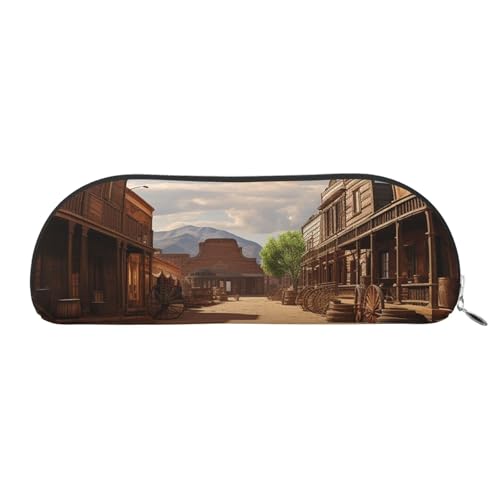 SDTYKHJ Federmäppchen Old Wild West Cowboy Town Big Pencil Bag Tragbare Münztasche Ästhetische Kosmetiktasche Leder Make-up Tasche, silber, Einheitsgröße von SDTYKHJ