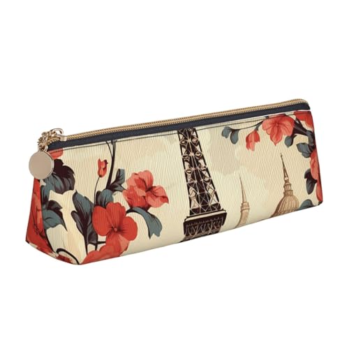 SDTYKHJ Federmäppchen Paris Vintage Floral Big Pencil Bag Tragbare Münztasche Ästhetische Kosmetiktasche Leder Make-up Tasche von SDTYKHJ