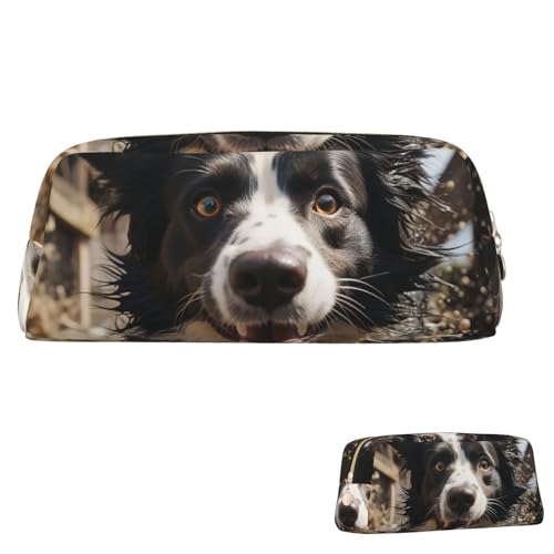 SDTYKHJ Federmäppchen Pastor Border Collie Big Pencil Bag Tragbare Münztasche Ästhetische Kosmetiktasche Leder Make-up Tasche, Gold, Einheitsgröße von SDTYKHJ