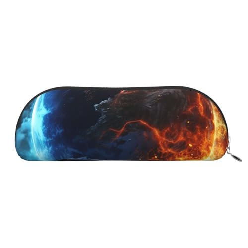 SDTYKHJ Federmäppchen Planet Ice and Fire Big Pencil Bag Portable Coin Pouch Ästhetische Kosmetiktasche Leder Make-up Tasche, silber, Einheitsgröße von SDTYKHJ
