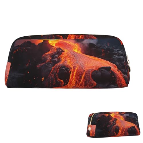 SDTYKHJ Federmäppchen Red Hot Lava von Kilauea Volcano Big Pencil Bag Tragbare Münztasche Ästhetische Kosmetiktasche Leder Make-up Tasche, gold, One Size von SDTYKHJ
