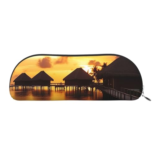 SDTYKHJ Federmäppchen Tahiti Resort Sunset Peel Big Pencil Bag Tragbare Münztasche Ästhetische Kosmetiktasche Leder Make-up Tasche, silber, Einheitsgröße von SDTYKHJ