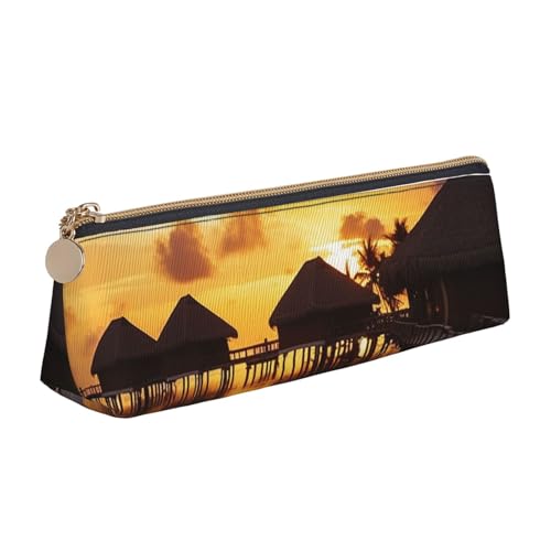 SDTYKHJ Federmäppchen Tahiti Resort Sunset Peel Big Pencil Bag Tragbare Münztasche Ästhetische Kosmetiktasche Leder Make-up Tasche von SDTYKHJ
