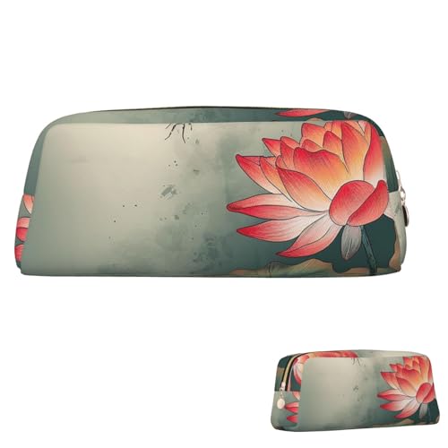 SDTYKHJ Federmäppchen mit Blume und Libelle, großes Federmäppchen, tragbar, Münztasche, ästhetische Kosmetiktasche, Leder, Make-up-Tasche, Gold, Einheitsgröße von SDTYKHJ