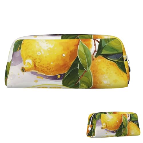 SDTYKHJ Federmäppchen mit Früchten, Zitrone, großes Federmäppchen, tragbare Münztasche, ästhetische Kosmetiktasche, Leder, Make-up-Tasche, silber, Einheitsgröße von SDTYKHJ