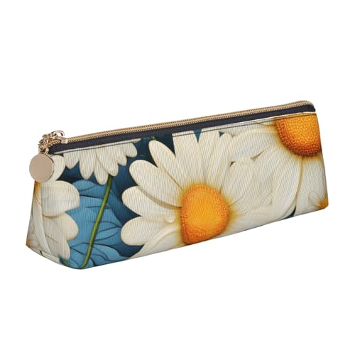 SDTYKHJ Federmäppchen mit Gänseblümchen-Motiv, tragbar, Münztasche, ästhetische Kosmetiktasche, Leder, Make-up-Tasche von SDTYKHJ